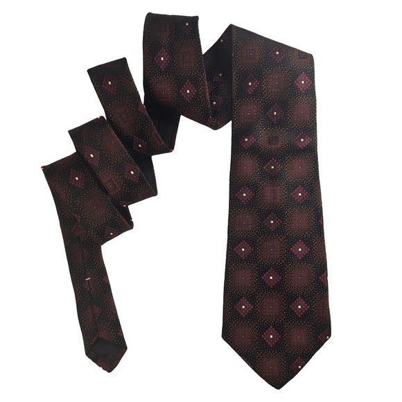 FENDI Vintage Silk Neck ie Textured Silk Micro Dot Made in Italy Burgundy - Picture 8 of 11